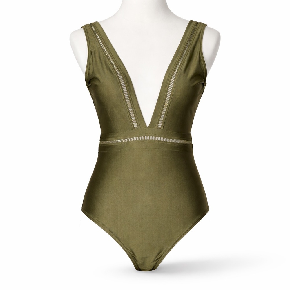 Ted Baker Starza Plunge Swimsuit Size 2 Olive Green One Piece NWT